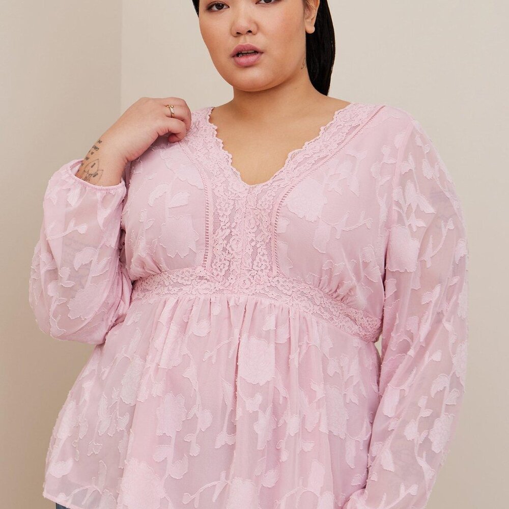 Torrid Pink Babydoll Clip Floral Long Sleeve Top 3x